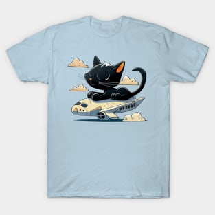 Funny Black Cat is Flying on the Plane T-Shirt